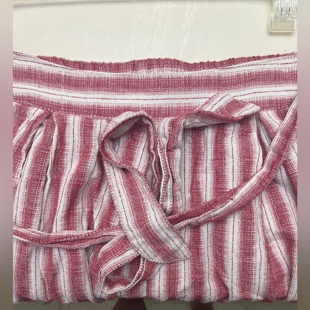 Max Studio High Low Midi Skirt Striped Cream/Red Cotton Women's Size Large - tie - Picture 7 of 10